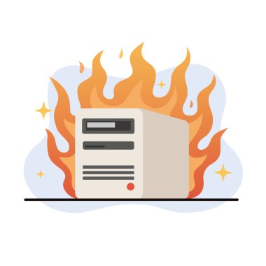 Bilgisayar sunucusu aşırı ısınma düz tasarım vektör çizimi kritik bir yazma hatası mesajı boş ui durumu konseptini gösteriyor