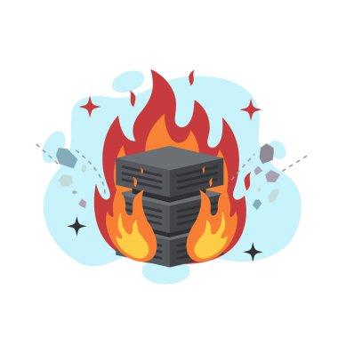 Kritik Sunucu Veri Yanan Düz Tasarım Vektörü İllüstrasyonu Boş Durum UI Konsepti