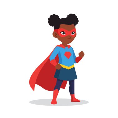 Güçlü siyah kız süper kahraman karakter düz tasarım vektörü beyaz zemin üzerinde izole edilmiş boş hali ui konsepti için uygun