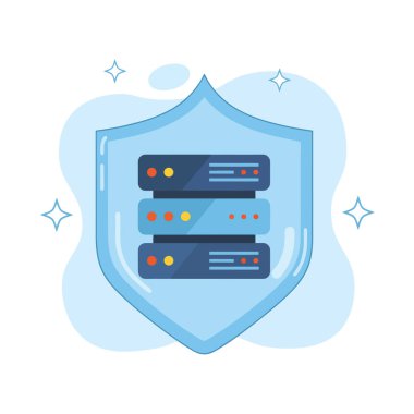 Dijital Sunucu Veri Koruma Kalkanı Konsepti düz tasarım vektörü boş durum ui illüstrasyon elementi temiz ve modern