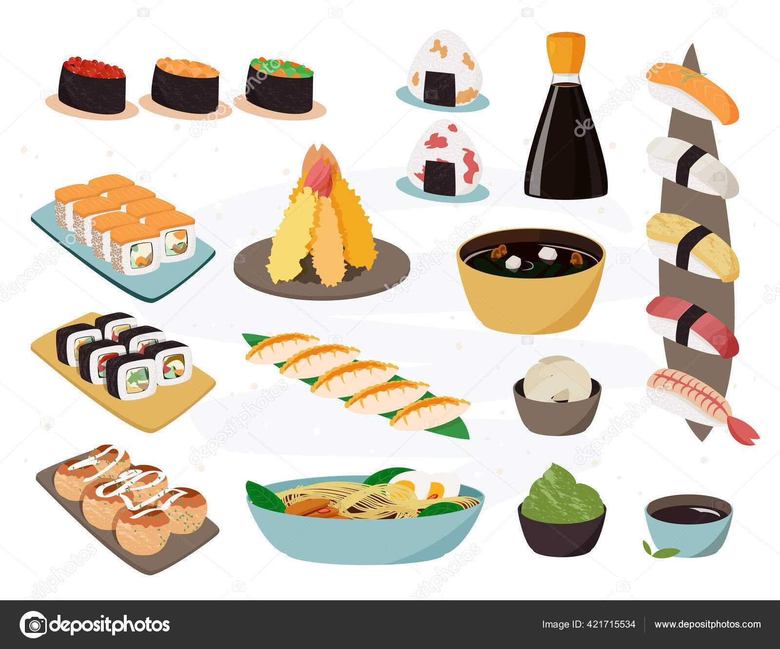 Japanese food collection. Vector set of realistic