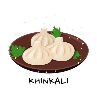 Geleneksel Gürcü yemeği Khinkali. Etli börek vektör gerçekçi illüstrasyon.