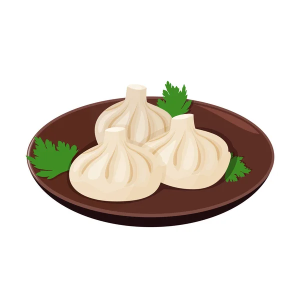 Prato tradicional georgiano Khinkali. Bolinhos de carne vetor ilustração realista. — Vetor de Stock