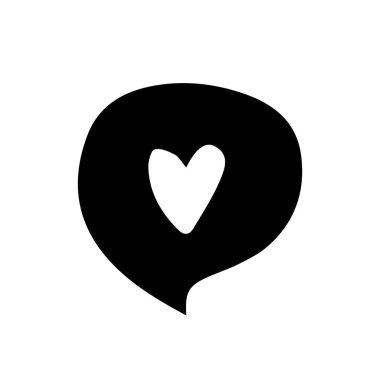 Beyaz arka planda kalbi olan konuşma balonu ikonu. Vektör illüstrasyonu.