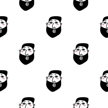 Sakallı, karalama tarzı bir adam. Moda siyah ve beyaz kusursuz desen.