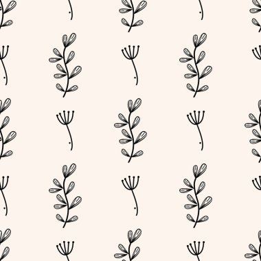 Yapraklı çiçek deseni. Yumuşak bej ve siyah basit çiçek arkaplanı.
