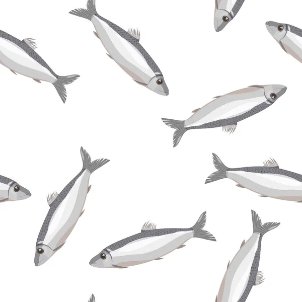 海魚とのシンプルな背景。現実的なニシンのシームレスなパターン. — ストックベクタ