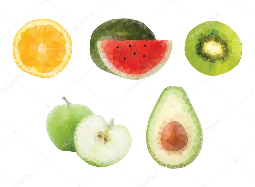 Polygonal fruits collection. Vector concept colorful illustration.
