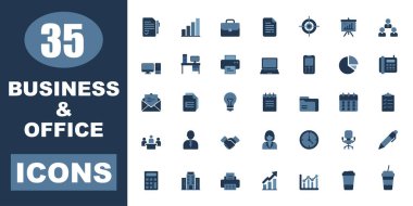 Şirket Tasarım Projeleri için İş ve Ofis Simgesi Ayarlandı