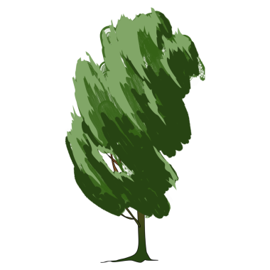 Verdant Whispers Concept: Etkili ve rüzgârlı fırça darbeleriyle verimli bir ağacın akışkan hareketini yakalayan minimalist dijital bir tablo.