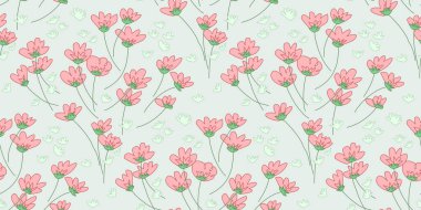 Elle çizilmiş pembe çiçekleri ve narin yeşil aksanları olan hoş, pürüzsüz bir desen. Tasarım minimalizm ve organik şekillere odaklanıyor, sükunet, bahar tazeliği ve tuhaf bir zarafeti çağrıştırıyor..