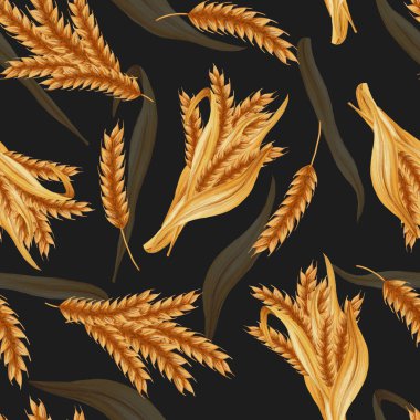 Buğday ve tahıllı suluboya desenli. Pastaneler, kafeler, ambalajlar, menüler ve çiftlik markaları için mükemmel. Yiyecek ve tarım temaları için elle çizilmiş rustik tasarım. Hasat et
