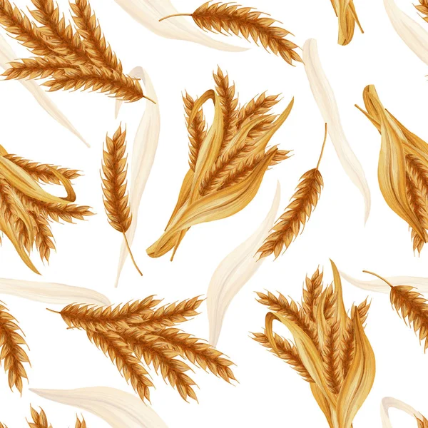 Buğday ve tahıllı kusursuz bir suluboya deseni. Fırınlar, kafeler, ambalajlar, menüler ve çiftlik markaları için mükemmel. Köy tarzında elle çizilmiş, yemek ve tarım temaları için mükemmel. Hasat et