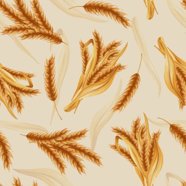 Buğday ve tahıllı suluboya desenli. Pastaneler, kafeler, ambalajlar, menüler ve çiftlik markaları için mükemmel. Yiyecek ve tarım temaları için elle çizilmiş rustik tasarım. Hasat et