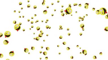 Dinamik bir animasyon. Çok sayıda aptal, dilden düşme sarı emojiler var. Temiz beyaz bir arkaplanda oyuncu bir şablon içinde yüzüyorlar..