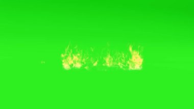 Katı yeşil ekran arka planında yanan alevlerin gerçekçi bir animasyonu, birleşim ve görsel efektler için mükemmel..