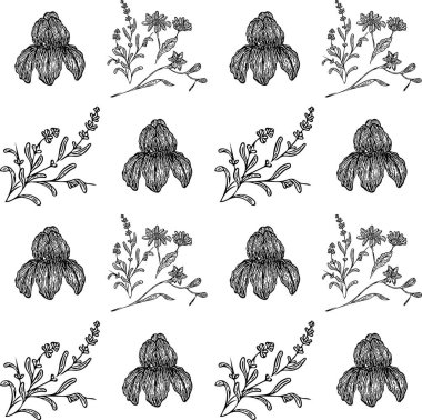 El Tarlası Çiçekleri ile Kış Botanik Kusursuz Desen