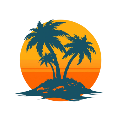 Plajı olan bir ağacın vektör çizimi