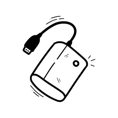 Hand Drawn Portable Harddisk External Illustration. Doodle Vector. Isolated on White Background - EPS 10 Vector