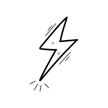 El Çizimi Yıldırım Çizimi. Doodle Vektörü. Beyaz Arkaplanda İzole EPS 10 Vektörü