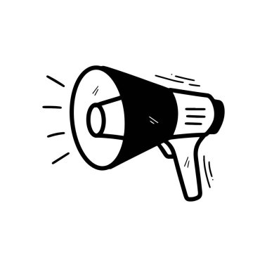 El Çizimi Megafon Çizimi. Doodle Vektörü. Beyaz Arkaplanda İzole EPS 10 Vektörü