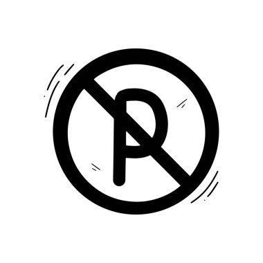 El Çizimi Otopark İşareti Çizimi Yok. Doodle Vektörü. Beyaz Arkaplanda İzole EPS 10 Vektörü