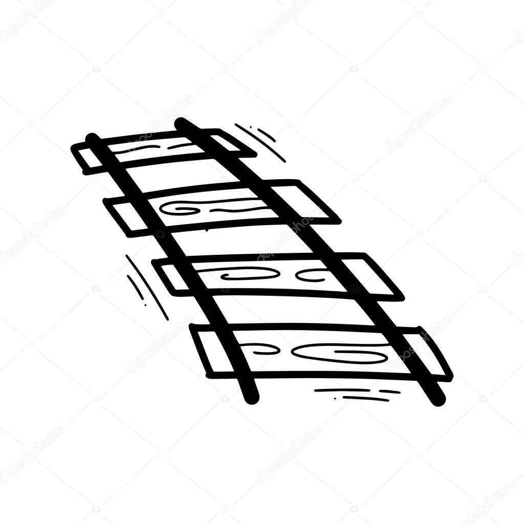 Hand Drawn Railway Track Illustration. Doodle Vector. Isolated on White Background - EPS 10 Vector