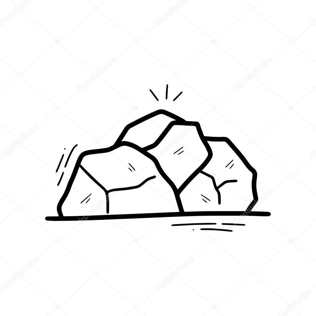 Hand Drawn Rock Stone Illustration. Doodle Vector. Isolated on White Background - EPS 10 Vector