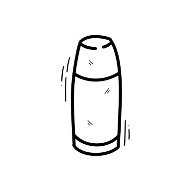 El yapımı termos şişesi çizimi. Doodle Vektörü. Beyaz Arkaplanda İzole EPS 10 Vektörü