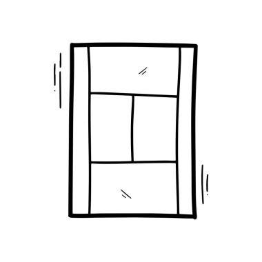 El Çizimi Tenis Sahası İllüstrasyonu. Doodle Vektörü. Beyaz Arkaplanda İzole EPS 10 Vektörü