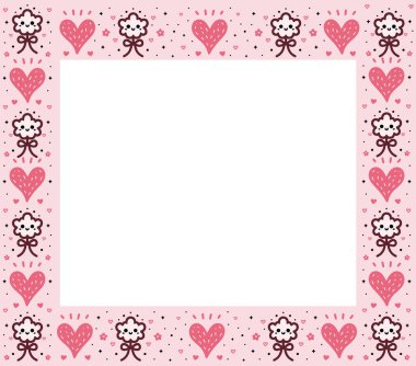 Oyuncu Pembe Kalp ve Çiçek Dekoratif Sınır Çizimi