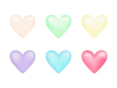 Beyaz Arkaplanda Altı Parlak Renkli Kalpli