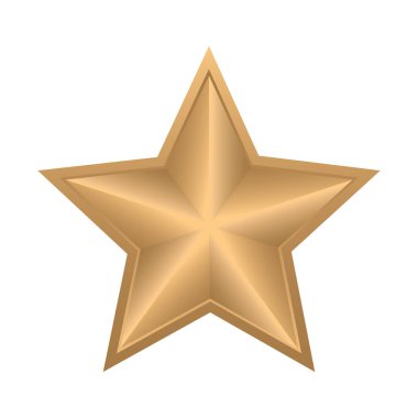 Üç boyutlu görünüm için eğimli gölgeleme ve eğimli kenarlı beş köşeli altın yıldızın stilize çizimi. Dekoratif tasarımlar, ödül simgeleri, minimalist grafikler ve modern illüstrasyon projeleri için uygundur..