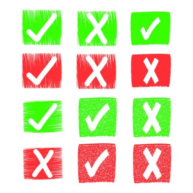 Bu resim, karar verme mekanizmasını temsil eden renkli ve çapraz işaretlerden oluşan bir ızgara gösteriyor. Izgara yeşil kontrol işaretleri içeren üç satır ve onaylanmadığını gösteren kırmızı işaretlerden oluşuyor.