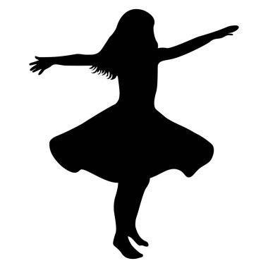 Bu resim, dans eden genç bir kızın siluetini temsil ediyor. Kolları zarif bir şekilde yana doğru uzanıyor. Dalgalı elbise neşe dolu hareketini artırıyor.