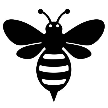 Şeffaf bir arka planda izole edilmiş geniş kanatları olan siyah ve beyaz bir arı silueti. Arı karakteristik çizgili vücudu ve anteniyle tasvir edilir ve doğa ve ekolojideki rolünü vurgular.