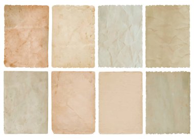 Eskimiş kağıt doku seti. Tasarım ve hatıra defteri için eski grunge parşömeni, antika arkaplan koleksiyonu