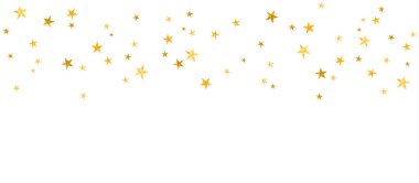 Düşen altın yıldızlar şeffaf arka planda izole edilmiş, kutlama için parlak altın yıldız deseni, Noel süslemesi