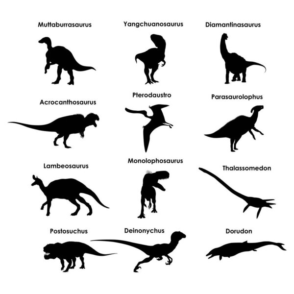 Set of vector dinosaur silhouettes