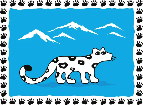 Çizgi film tarzı kar leoparı kartpostalı