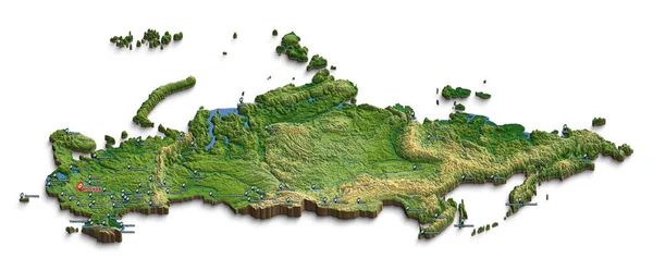 Rusya 'nın 3 boyutlu fiziksel haritası.