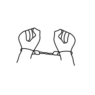 Elleri kelepçeli taslak simgesi. Kelepçeli el çizimi. Kelepçeli eller sanat çizgisi çizimi. Kelepçe bileziği çizimi 
