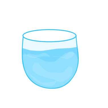 Düz dizayn. El, bardakta suyun resmini çizmiş. 