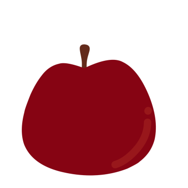 Kırmızı bir elmanın tasviri. Dilimlenmiş elma tasviri. Düz dizayn. Çizgi film tarzında kırmızı bir elma tasviri