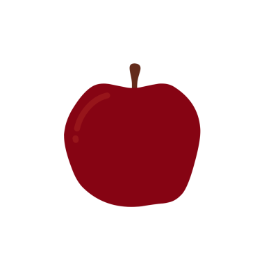 Kırmızı bir elmanın tasviri. Dilimlenmiş elma tasviri. Düz dizayn. Çizgi film tarzında kırmızı bir elma tasviri