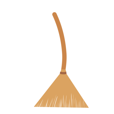 Tahta saplı bir süpürge tasviri. Bir yer temizleme aracı çizimi