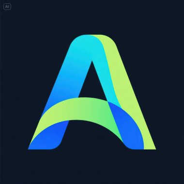 Şekillendirilmiş bir harfin vektör sanatı gradyan mavi arkaplan üzerinde basit ve modern bir logo