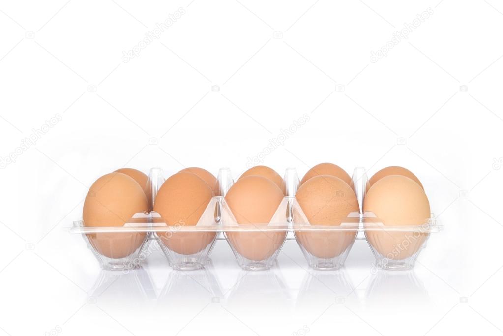 Eggs in a tray, Brown eggs on white