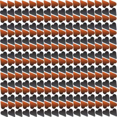 Kalbin şekli, turuncu ve siyah gradyan motiflere sahip, beyaz arka plan üzerinde kusursuz çapraz bir şekilde düzenlenmiş, yaratıcı tekstil baskıları ve modern dijital duvar kağıtları için ideal.