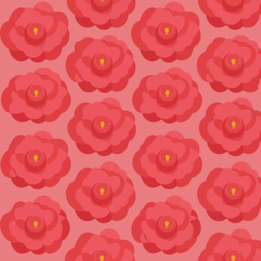 Pembe kamelya çiçekleri eşleşen pembe bir arka planda sarı merkezli güzel, pürüzsüz bir desen. Çiçekli markalaşma, kadın tekstil baskıları ve romantik hediye paketi için mükemmel..